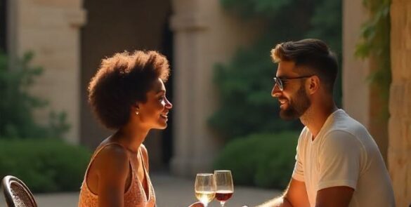 Un homme et une femme en train de manger au restaurant.